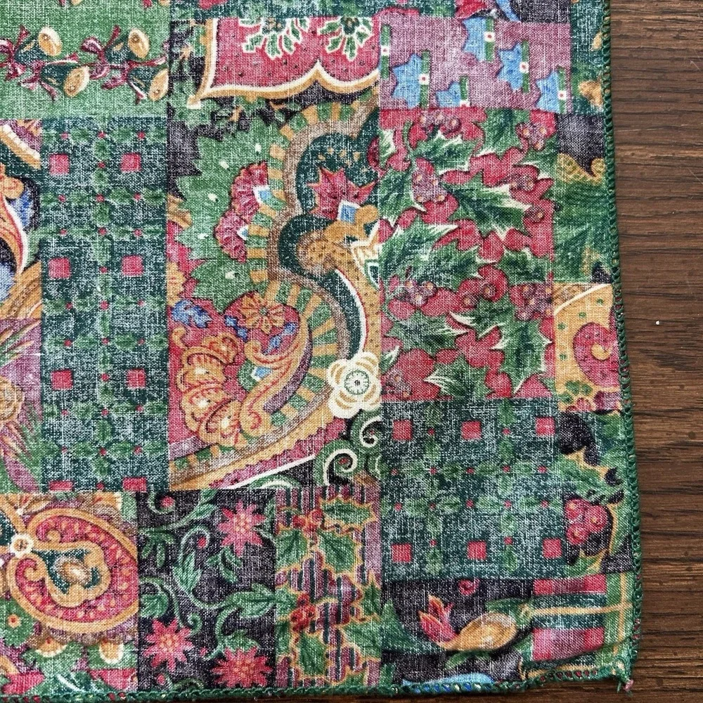 Vintage Handmade Christmas Cloth Napkins Set‎ Of 12 Holly Tartan Paisley 16x16
